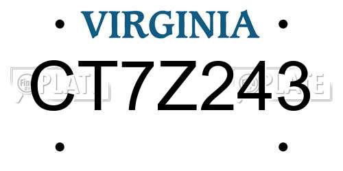 CT7Z243 Virginia License Plate