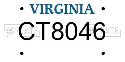 CT8046 Virginia License Plate
