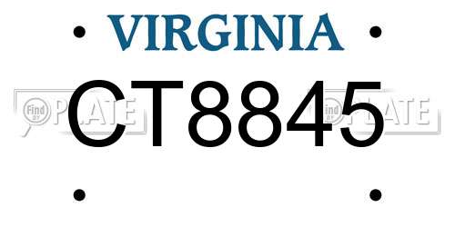 CT8845 Virginia License Plate