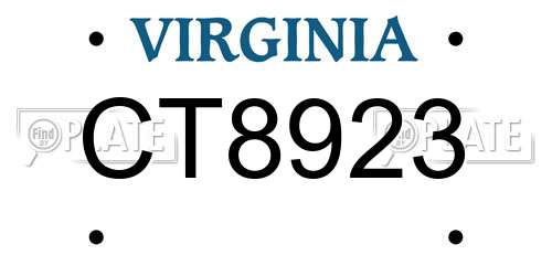 CT8923 Virginia License Plate