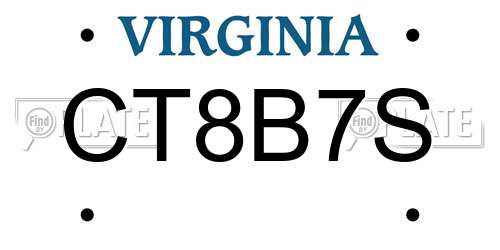 CT8B7S Virginia License Plate