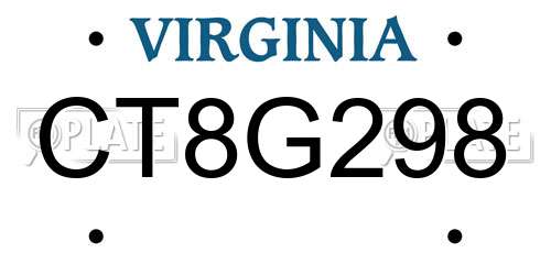 CT8G298 Virginia License Plate