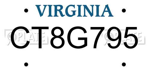 CT8G795 Virginia License Plate