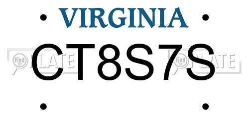 CT8S7S Virginia License Plate