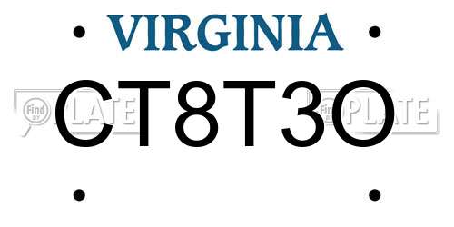 CT8T3O Virginia License Plate