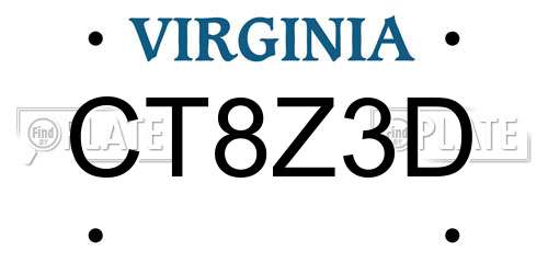 CT8Z3D Virginia License Plate
