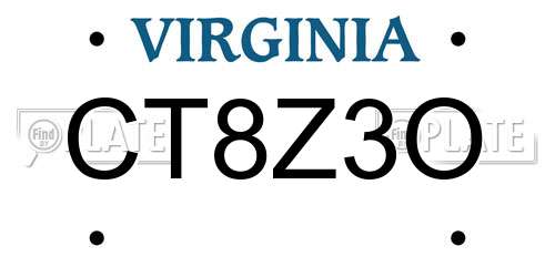 CT8Z3O Virginia License Plate