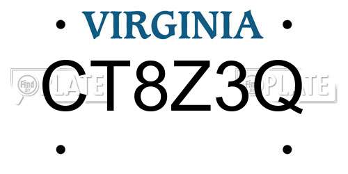 CT8Z3Q Virginia License Plate