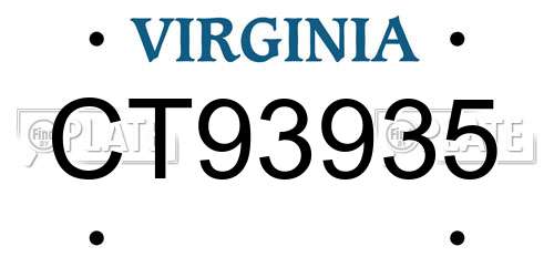 CT93935 Virginia License Plate