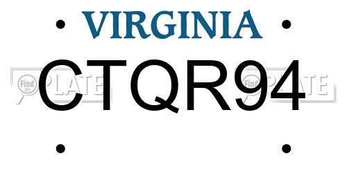 CTQR94 Virginia License Plate