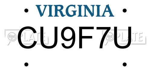 CU9F7U Virginia License Plate