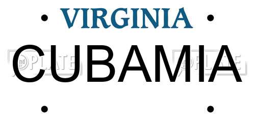 CUBAMIA Virginia License Plate