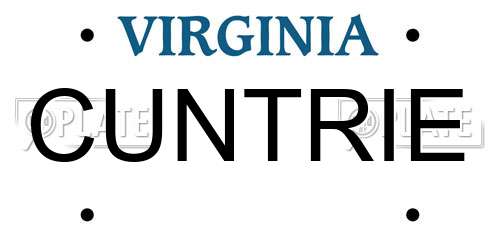 CUNTRIE Virginia License Plate