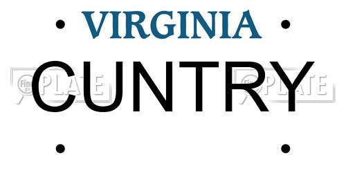 CUNTRY Virginia License Plate