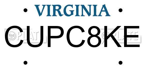 CUPC8KE Virginia License Plate