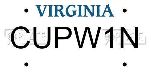 CUPW1N Virginia License Plate
