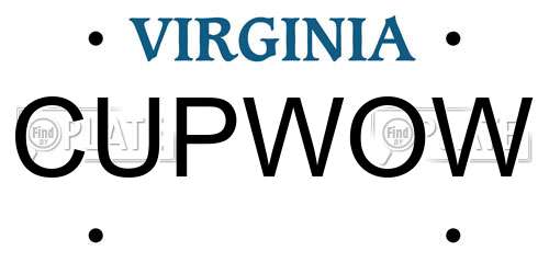 CUPWOW Virginia License Plate
