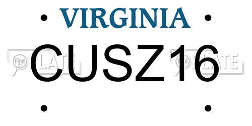 CUSZ16 Virginia License Plate