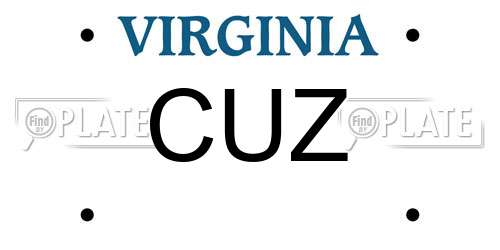 CUZ Virginia License Plate