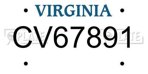 CV67891 Virginia License Plate