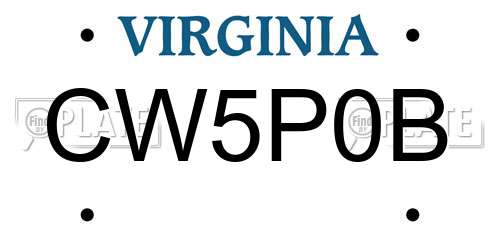 CW5P0B Virginia License Plate