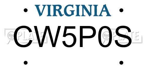 CW5P0S Virginia License Plate
