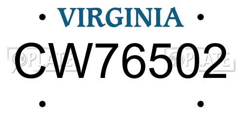 CW76502 Virginia License Plate