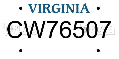 CW76507 Virginia License Plate