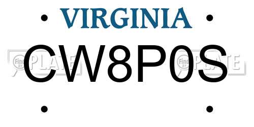 CW8P0S Virginia License Plate