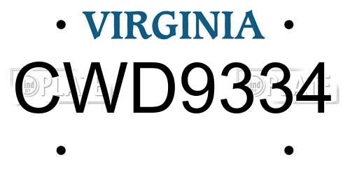 CWD9334 Virginia License Plate