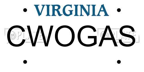 CWOGAS Virginia License Plate