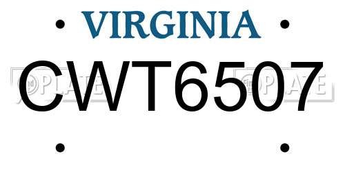 CWT6507 Virginia License Plate