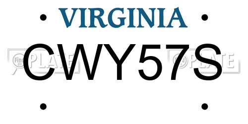 CWY57S Virginia License Plate