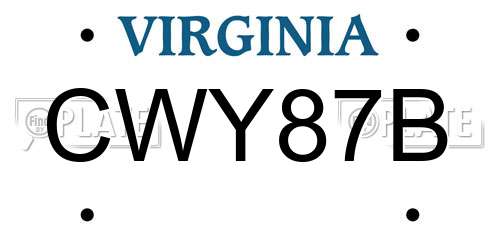 CWY87B Virginia License Plate