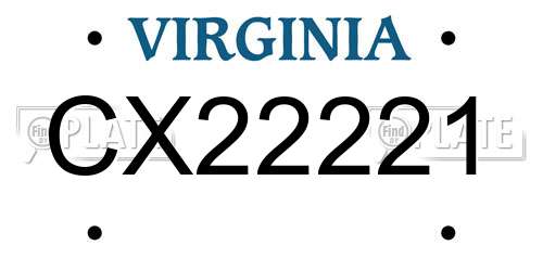 CX22221 Virginia License Plate
