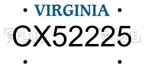 CX52225 Virginia License Plate
