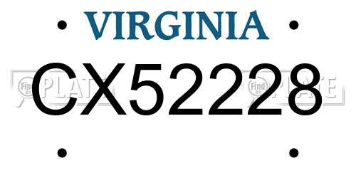CX52228 Virginia License Plate