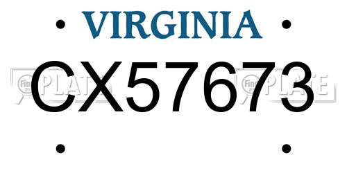 CX57673 Virginia License Plate