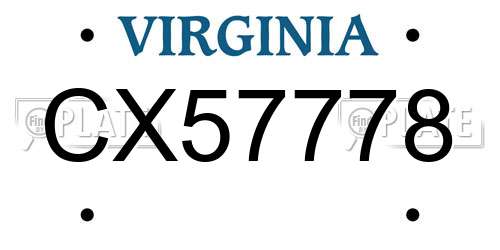 CX57778 Virginia License Plate