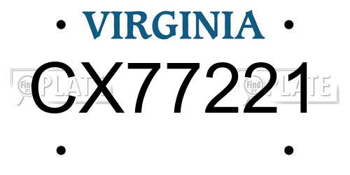 CX77221 Virginia License Plate