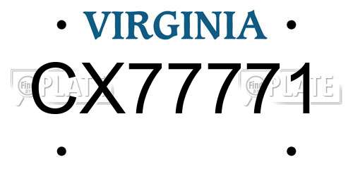 CX77771 Virginia License Plate