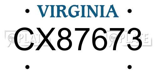 CX87673 Virginia License Plate