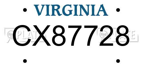 CX87728 Virginia License Plate