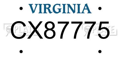 CX87775 Virginia License Plate