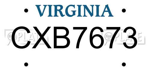 CXB7673 Virginia License Plate