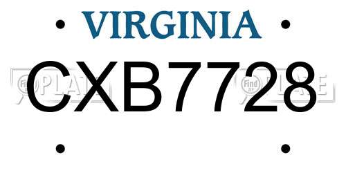 CXB7728 Virginia License Plate