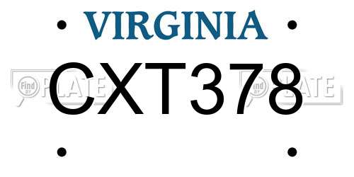 CXT378 Virginia License Plate