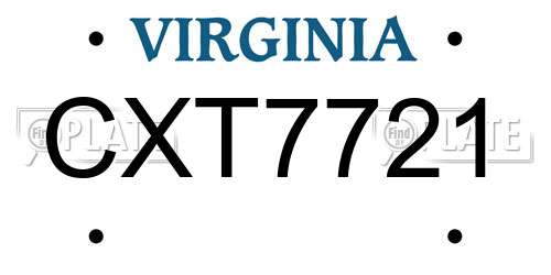 CXT7721 Virginia License Plate