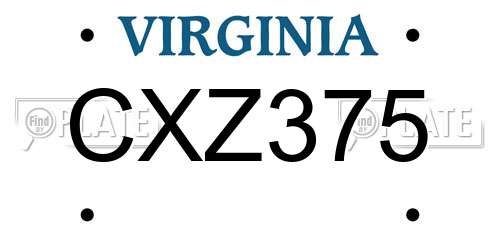 CXZ375 Virginia License Plate