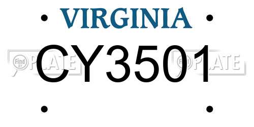 CY3501 Virginia License Plate